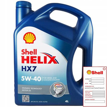 SHELL HELIX HX7 SN/CF A3/B4 5W40 4L + zawieszka